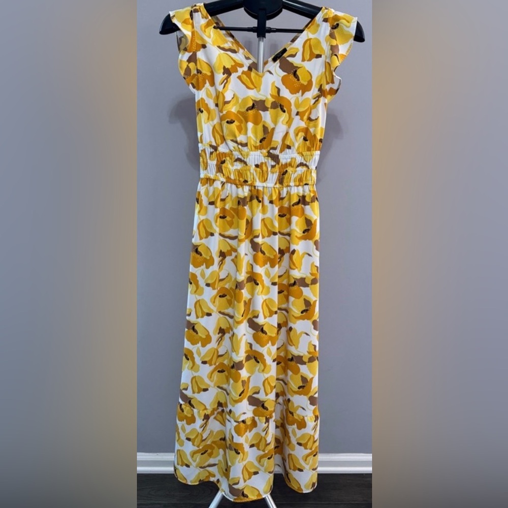 NWT Ann Taylor Factory Yellow and White Sleeveless Maxi Sundress Floral size XL